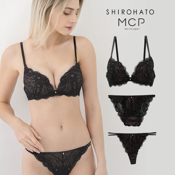 ブラジャー ショーツ セット Tバック 3点 モンシェルピジョン Mon cher pigeon トレラトルタ AA A B C D E バルーンブラ 総レース