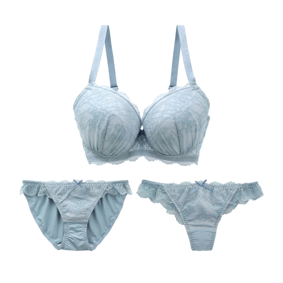 ブラジャー ショーツ セット Tバック 3点 モンシェルピジョン Mon cher pigeon G H I 80 85 90 リベルタ 大きいサイズ(BGY-ブルーグレー-G80-L)