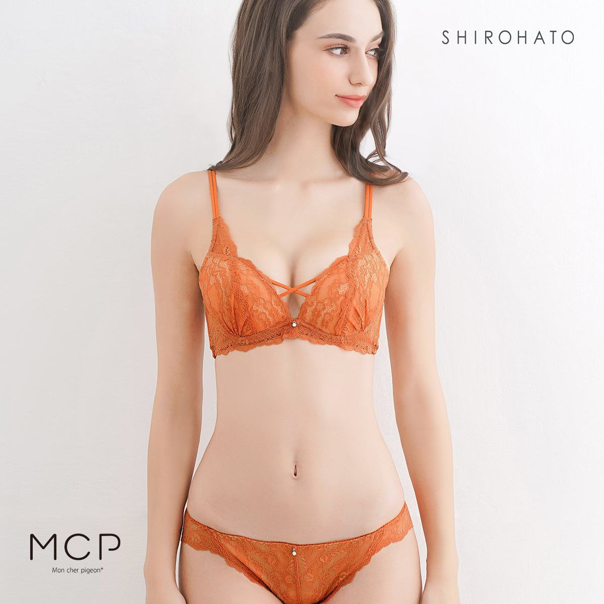 ブラジャー ショーツ セット モンシェルピジョン Mon cher pigeon トリエブーケ ABCDEF 総レース レースアップ 大きいサイズ(TER-テラコッタ-A65-M)