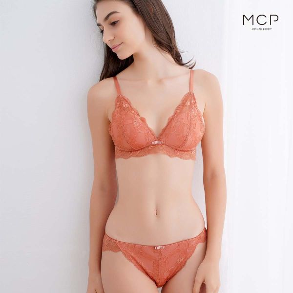 ブラジャー ショーツ セット ノンワイヤー ブラレット モンシェルピジョン Mon cher pigeon ビターシアー 総レース 大きいサイズ