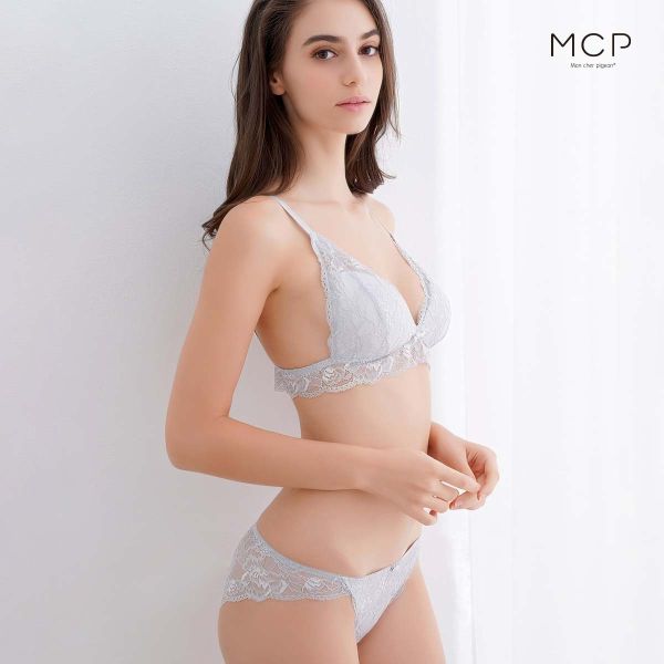 ブラジャー ショーツ セット ノンワイヤー ブラレット モンシェルピジョン Mon cher pigeon ビターシアー 総レース 大きいサイズ