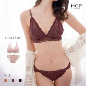 ブラジャー ショーツ セット ノンワイヤー ブラレット モンシェルピジョン Mon cher pigeon ビターシアー 総レース 大きいサイズ