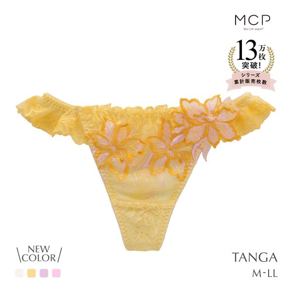 Tバック ショーツ タンガ 豪華 レース 刺繍 花 アップリケ 可愛い バックレース モンシェルピジョン TIAM M L LL Mon cher pigeon 下着 レディース