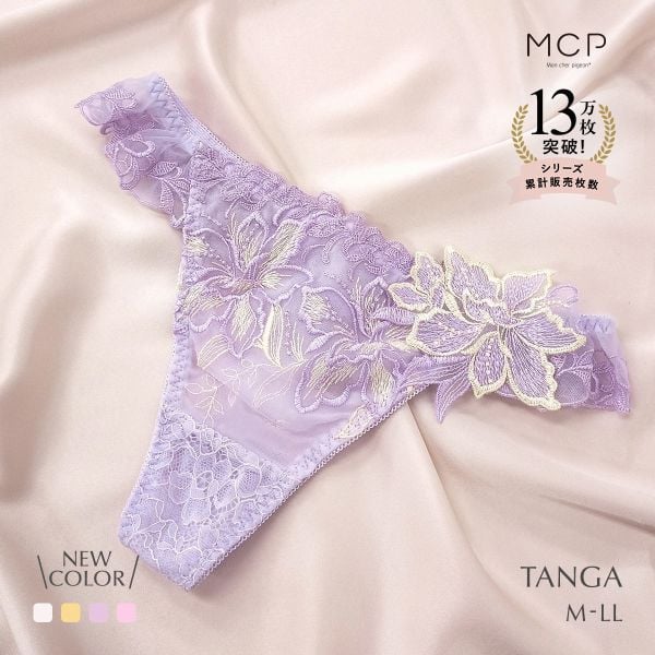 Tバック ショーツ タンガ 豪華 レース 刺繍 花 アップリケ 可愛い バックレース モンシェルピジョン TIAM M L LL Mon cher pigeon