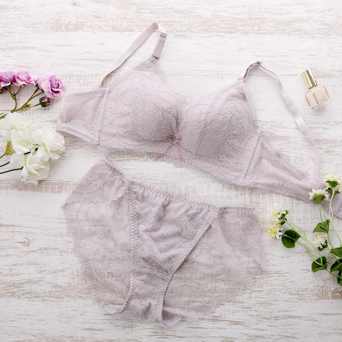 ふわもこ ミドル38サイズ ブラジャー ノンワイヤー 脇高 メッシュ 涼しい 夏 MINIMALISTA