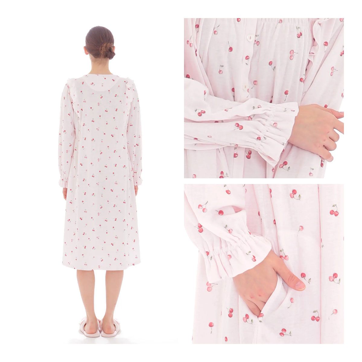 ☆ NARUE ナルエー 花柄 シャツ ワンピース ルームウェア パジャマ ナルエー NARUE パジャマ ミルキー接結チェリーワンピース