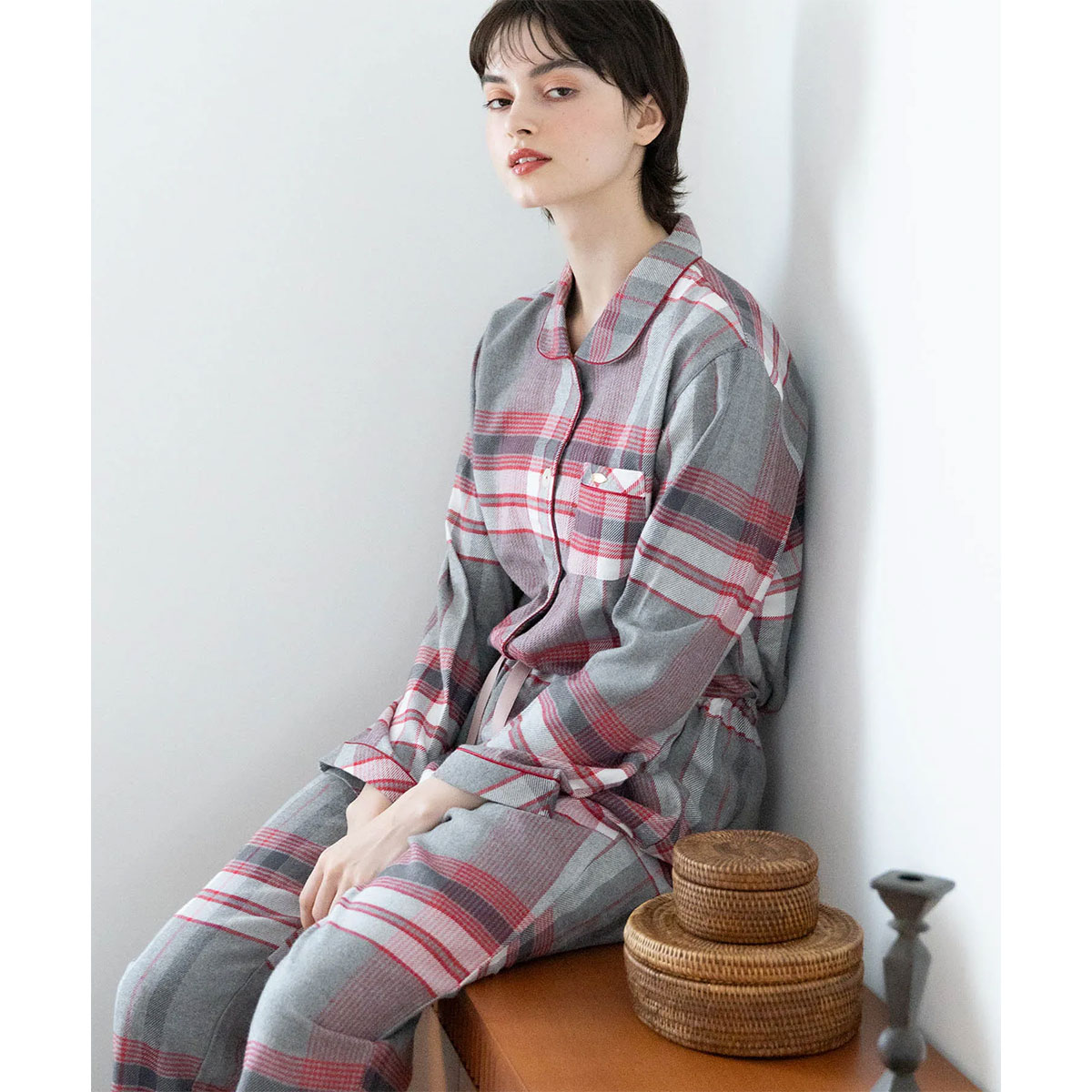 ナルエー パジャマ コットンフランネルチェックシャツパジャマ ルーム