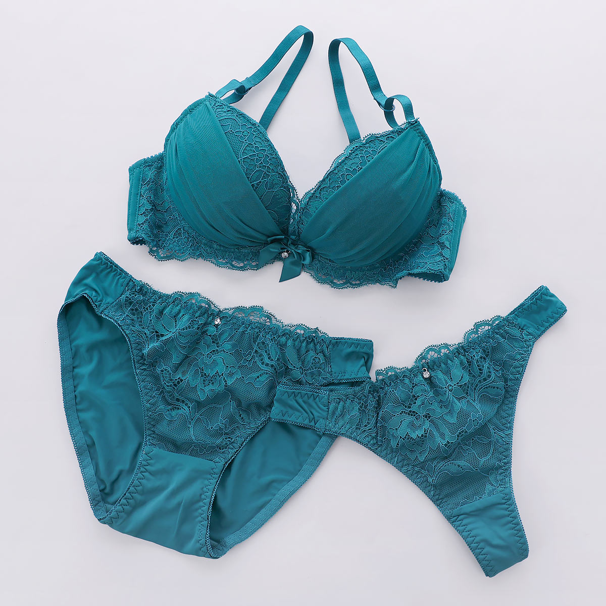 ワンカラークラシカル ブラジャー ショーツ セット Tバック 3点セット