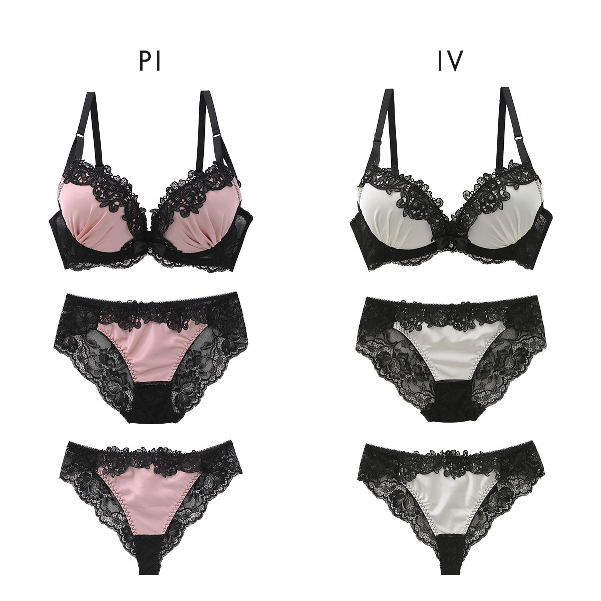 サテンケミカルレース ブラジャー ショーツ セット Tバック 3点セット