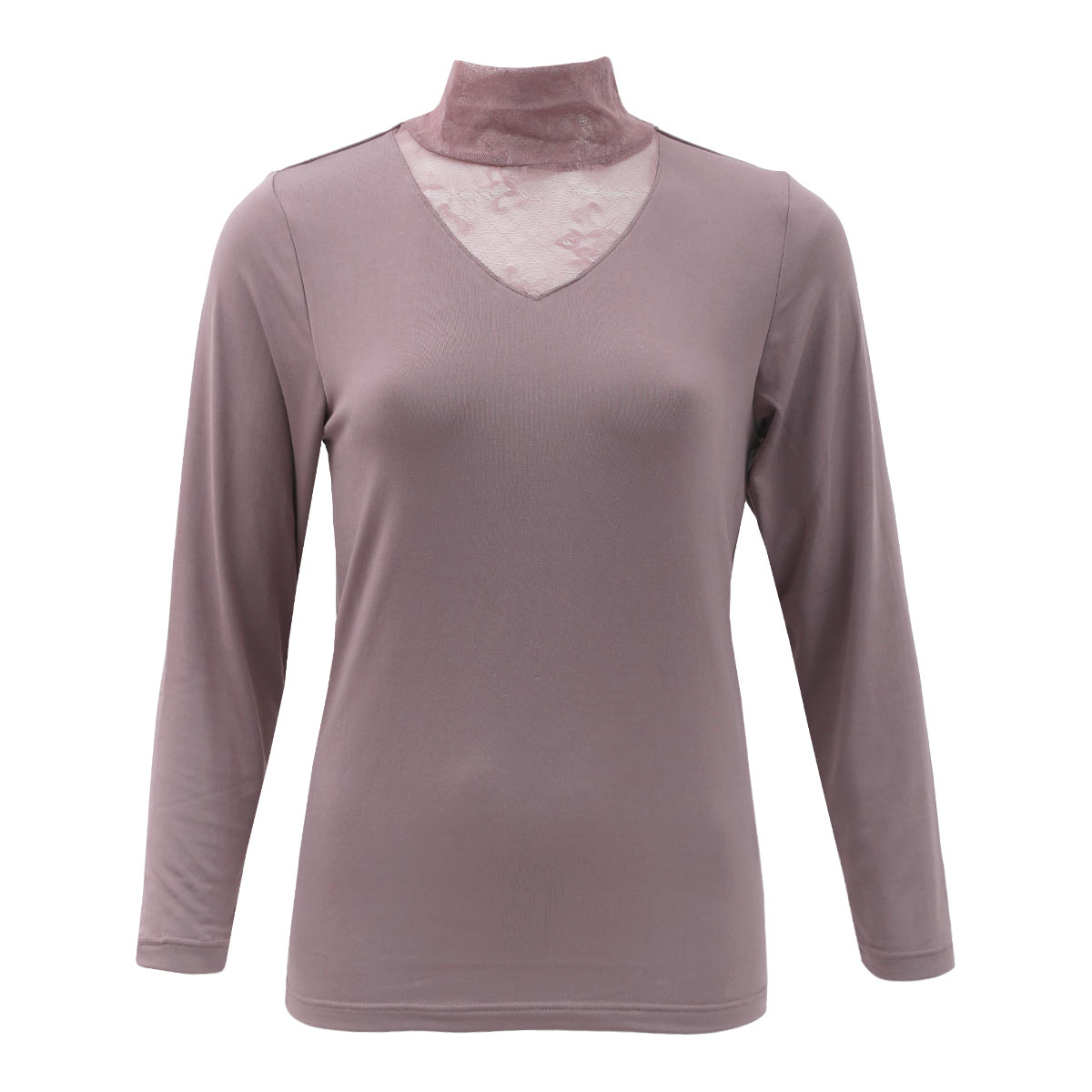 超伸び 裏起毛 レース付きハイネック 長袖インナー 8分袖 M L LL