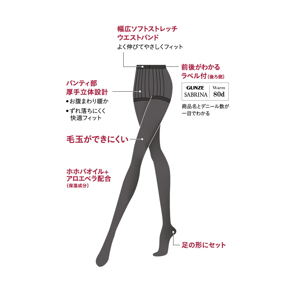 グンゼ SABRINA ウォーム 80デニール タイツ レディース 消臭 毛
