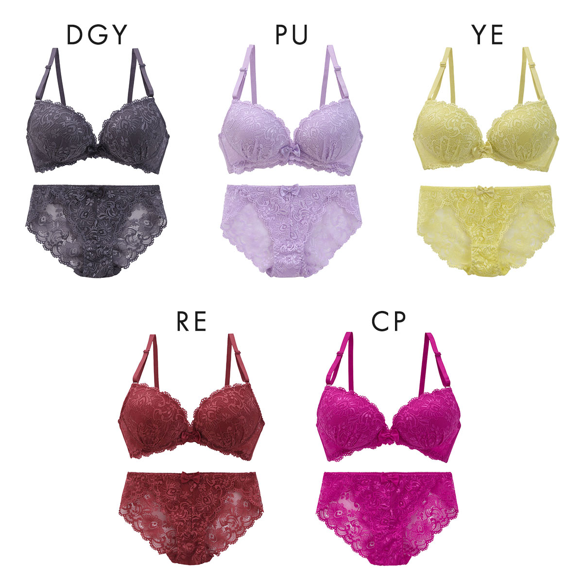 谷間 × ノンワイヤー シンプルレース ブラジャー ショーツ